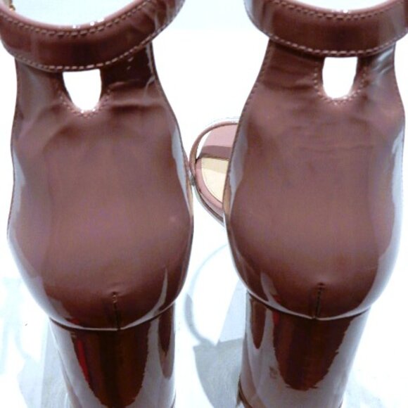 Stuart Weitzman Nudist Block 75M Heel Sandals in Mauve Pink Patent Leather - Picture 3 of 4